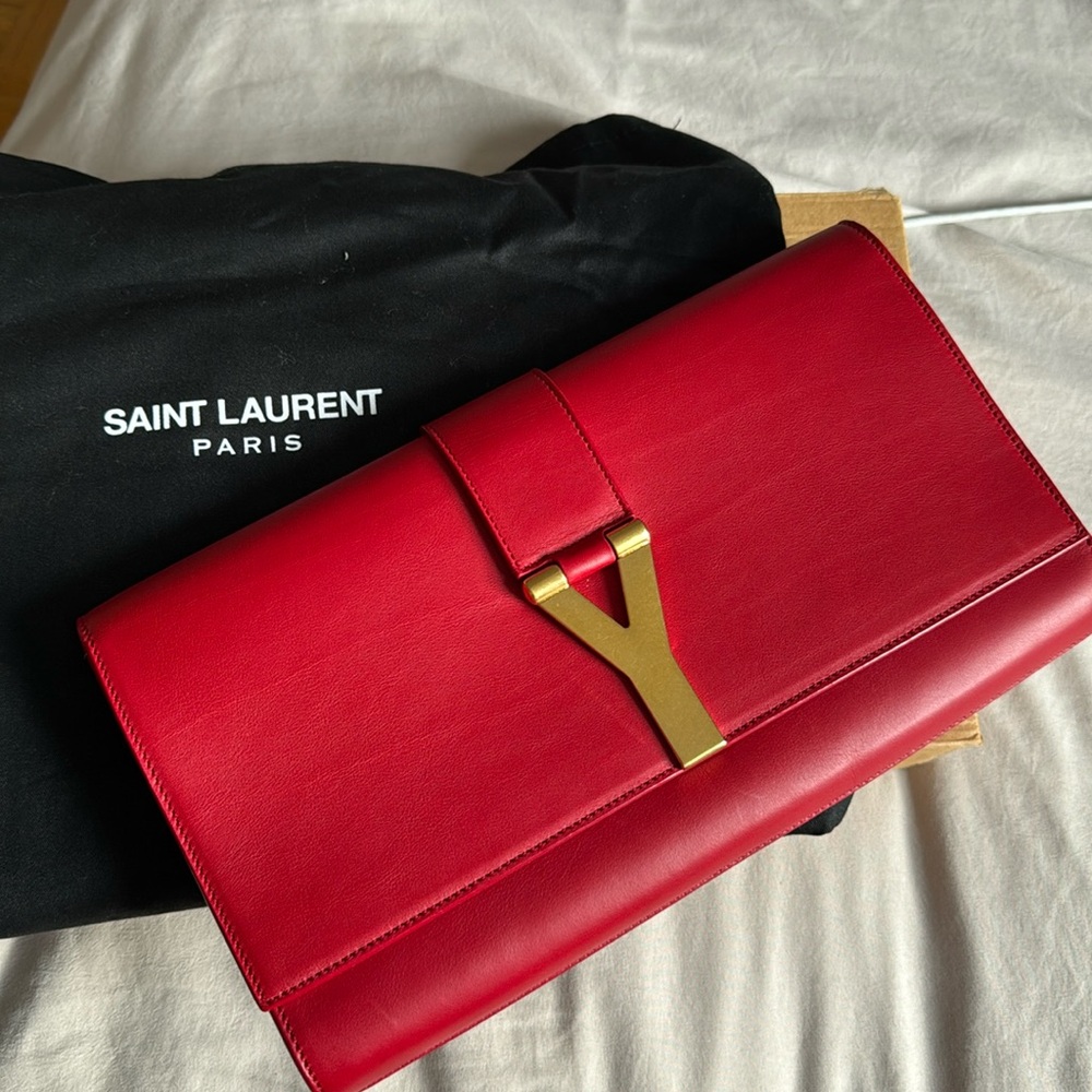 YSL red Y clutch